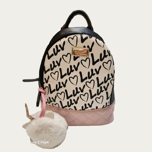 Betsey Johnson Black and Pink Heart Backpack, EUC